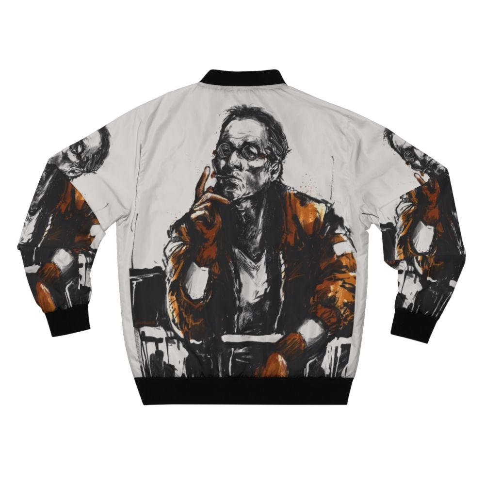 Disco Elysium inspired bomber jacket featuring the character Kim Kitsuragi - Back