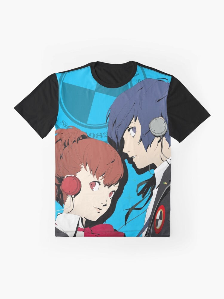 Persona 3 protagonist Special Edition 25th Anniversary graphic t-shirt featuring the main character from the popular video game series. - Flat lay