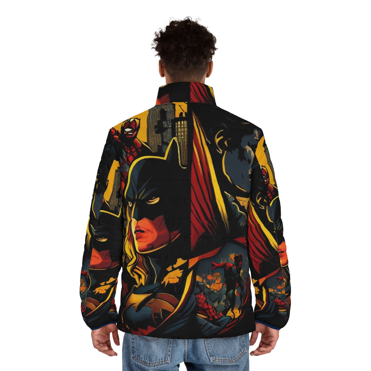 Superhero puffer jacket with iconic superhero design - men back