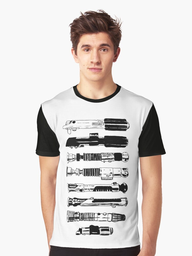 Minimalist graphic t-shirt featuring the iconic Star Wars logo and design elements - Men