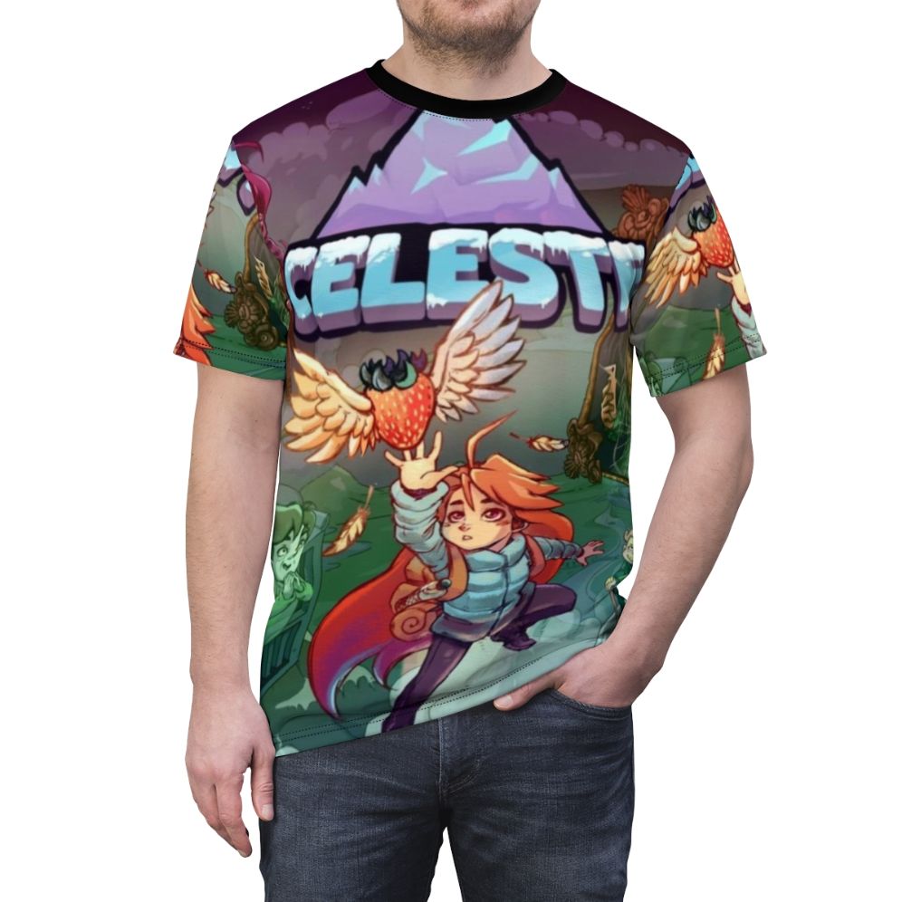 Retro gaming inspired Celeste video game t-shirt - men front