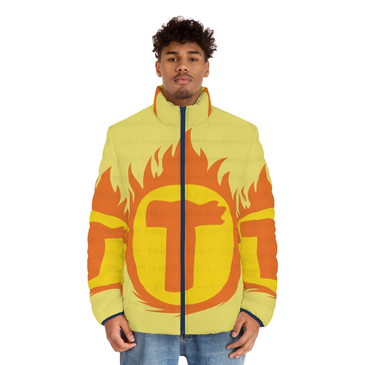 Superhero Letter T Fire Insignia Puffer Jacket - men front