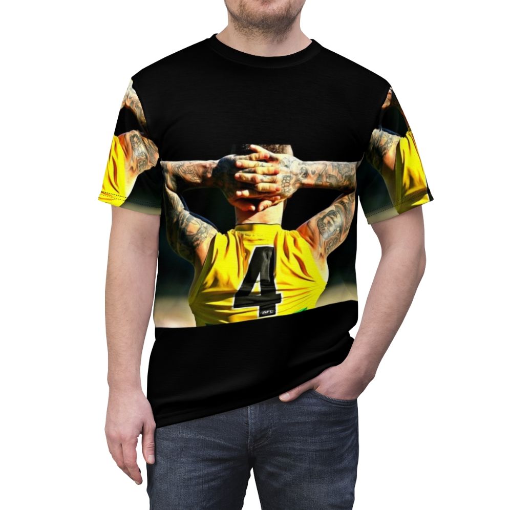 T-shirt featuring a custom tattoo design inspired by Dusty Martin of the Richmond Tigers AFL team - men front