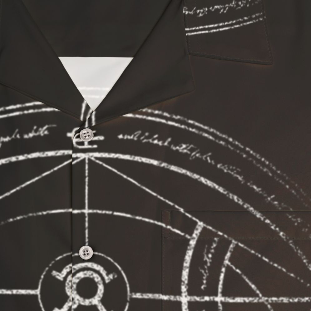 Fullmetal Alchemist inspired human transmutation circle chalk design on a Hawaiian shirt - Detail