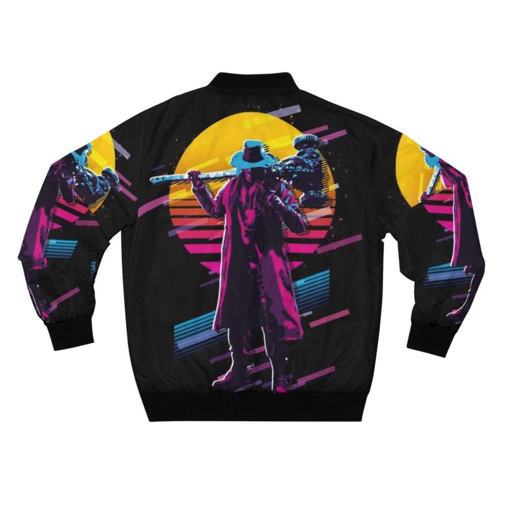 Resident Evil Heisenberg 80s Retro Bomber Jacket featuring the iconic Heisenberg character from Resident Evil Village - Back