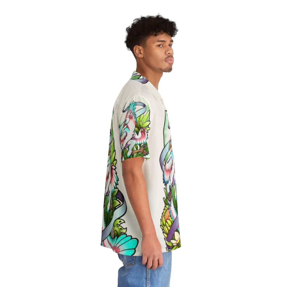 Sylveraptor Raptor Hawaiian Shirt with Dinosaur and Forest Foliage Design - People Pight