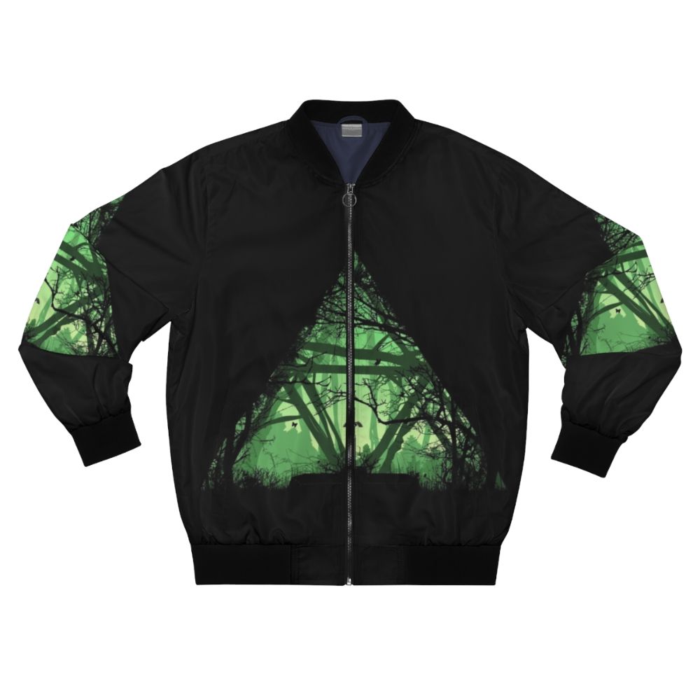 Bomber jacket with a digital nature and sword design