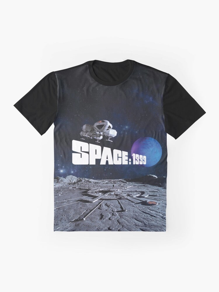 Retro graphic t-shirt featuring an eagle design over the text "ALPHA" and a planet in the background - Flat lay