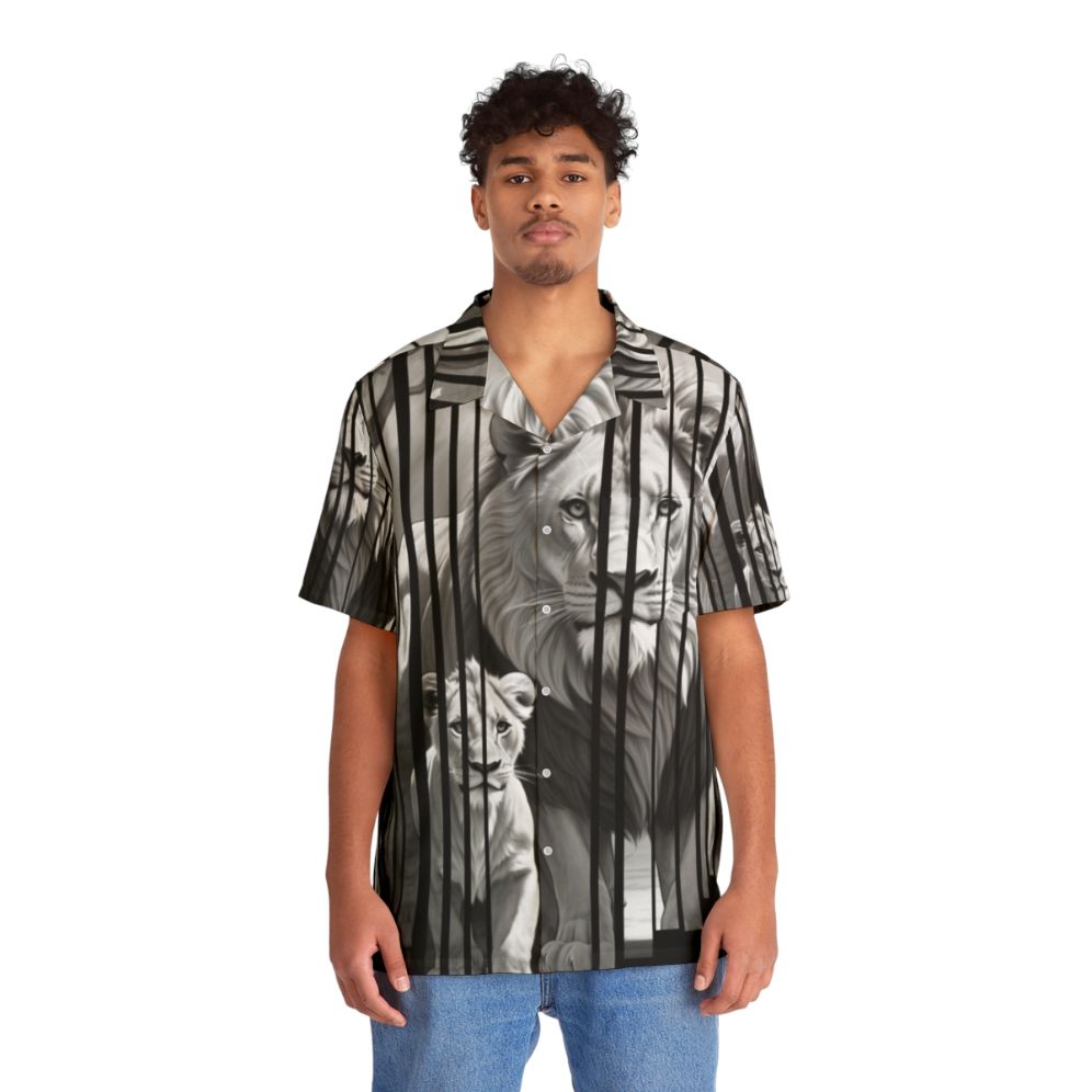 Jungle Animals Design Hawaiian Shirt with Vibrant Tropical Pattern - People Front