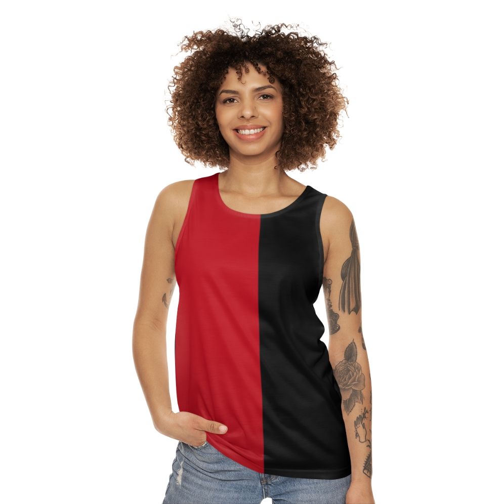 Unisex black and red graphic tank top - women