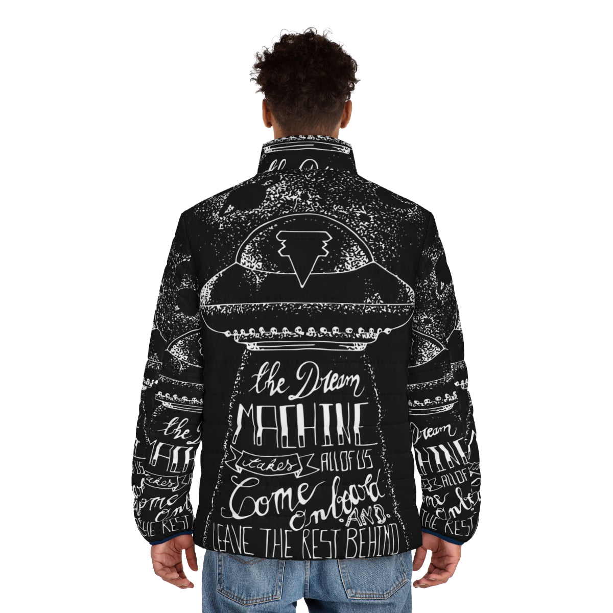 Tokio Hotel Dream Machine Dark Puffer Jacket featuring galaxy and space design - men back