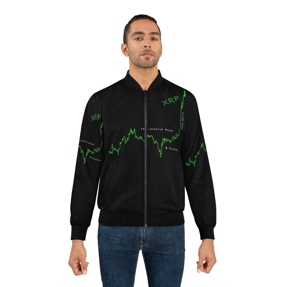 XRP cryptocurrency-themed bomber jacket with a head and shoulders pattern - Lifestyle