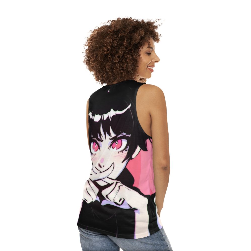 Anime-inspired Batsu unisex pink tank top - women back