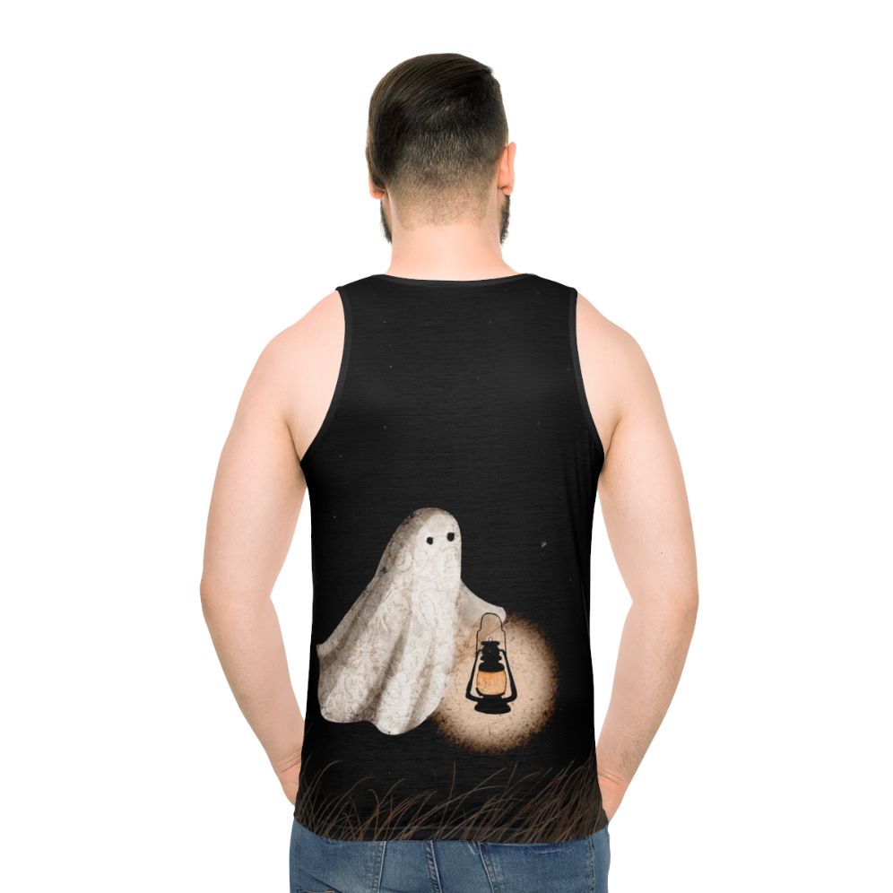 Unisex Twilight Walk Tank Top with ghostly figures and starry sky - men back