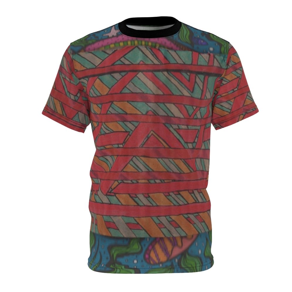 Colorful abstract design t-shirt with experimental music and smooth jazz inspired elements