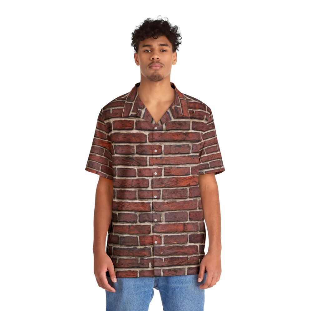 Brick Wall Hawaiian Shirt with Grunge Textured Pattern - People Front