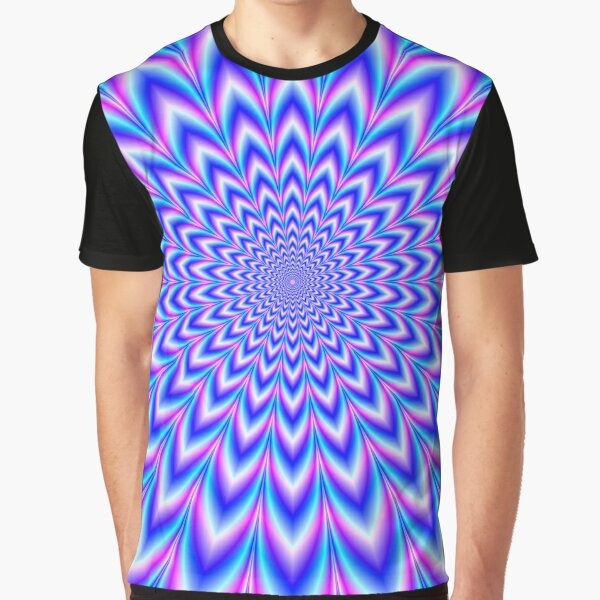 Psychedelic pulse graphic t-shirt featuring a mesmerizing optical illusion design in shades of blue and pink