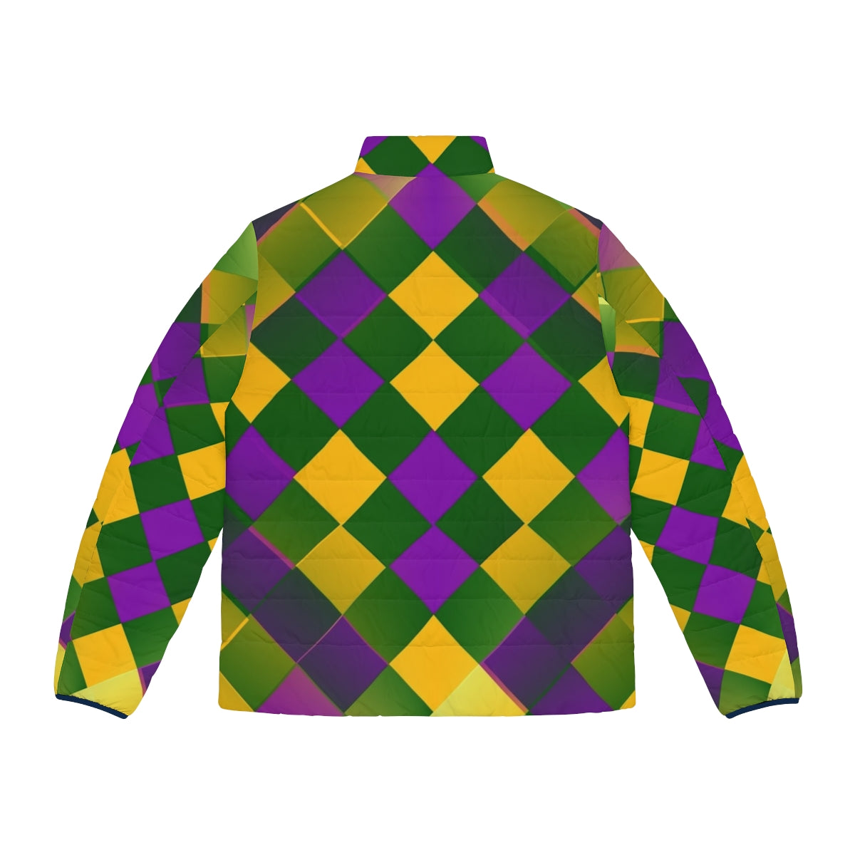 Mardi Gras puffer jacket with a colorful graphic design pattern - Back