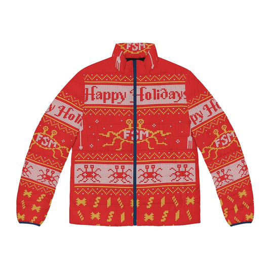 Pastafarian Christmas Sweater Puffer Jacket featuring the Flying Spaghetti Monster