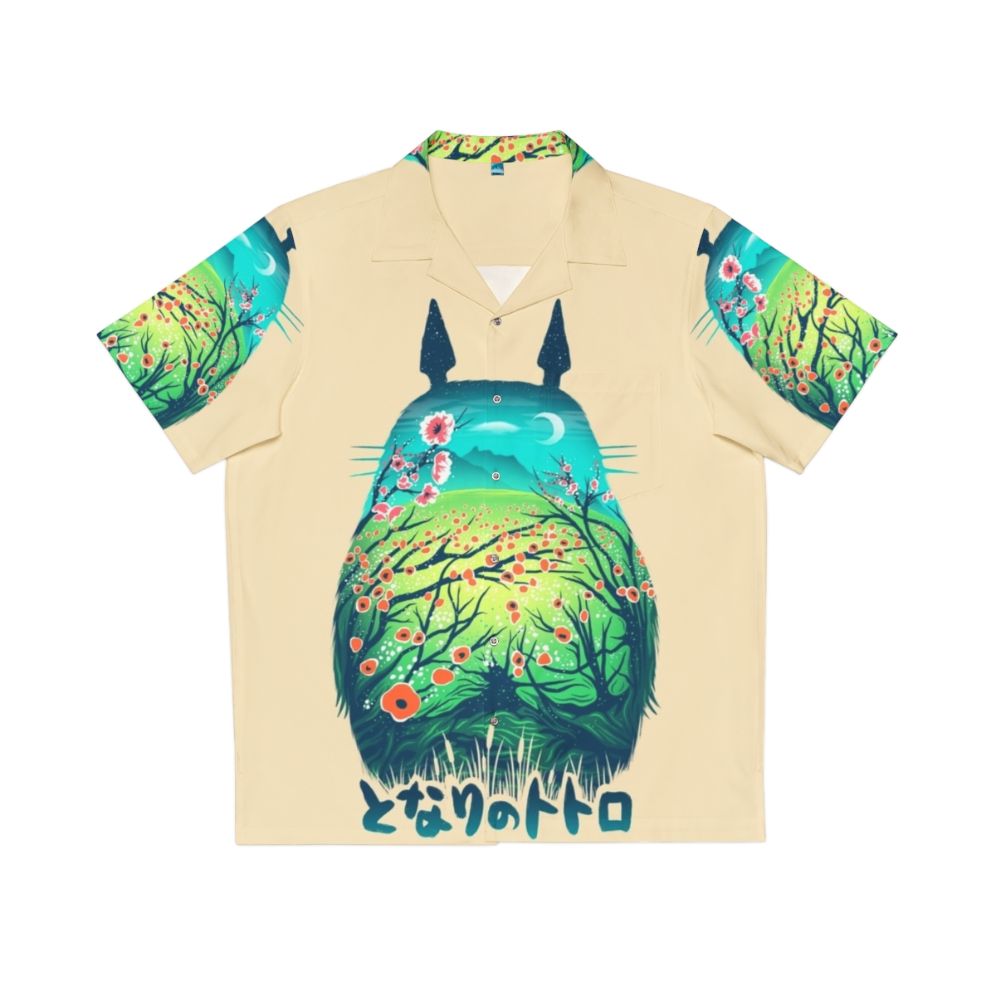 Anime-inspired Hawaiian shirt with a surreal, fantasy forest design