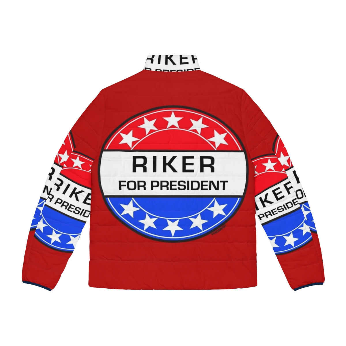 Riker For President sci-fi puffer jacket with phigment pop art design - Back