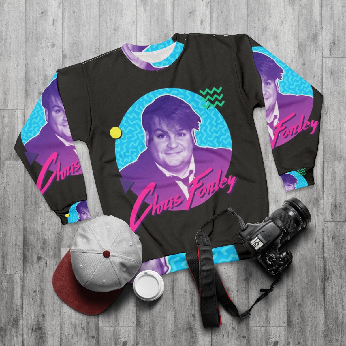 Chris Farley 90s Nostalgia Graphic Sweatshirt - flat lay