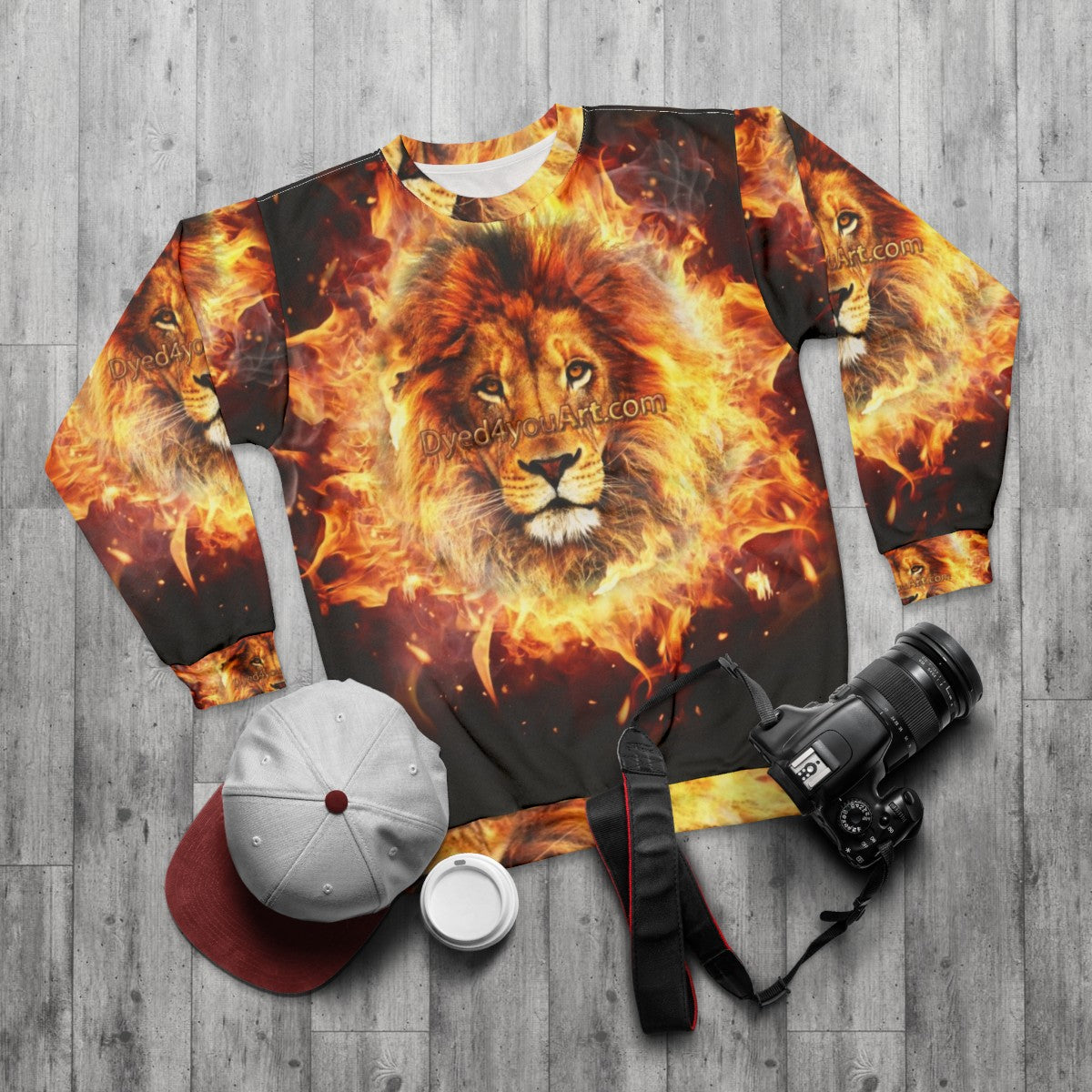 Fiery Lion of Judah Christian Sweatshirt - flat lay