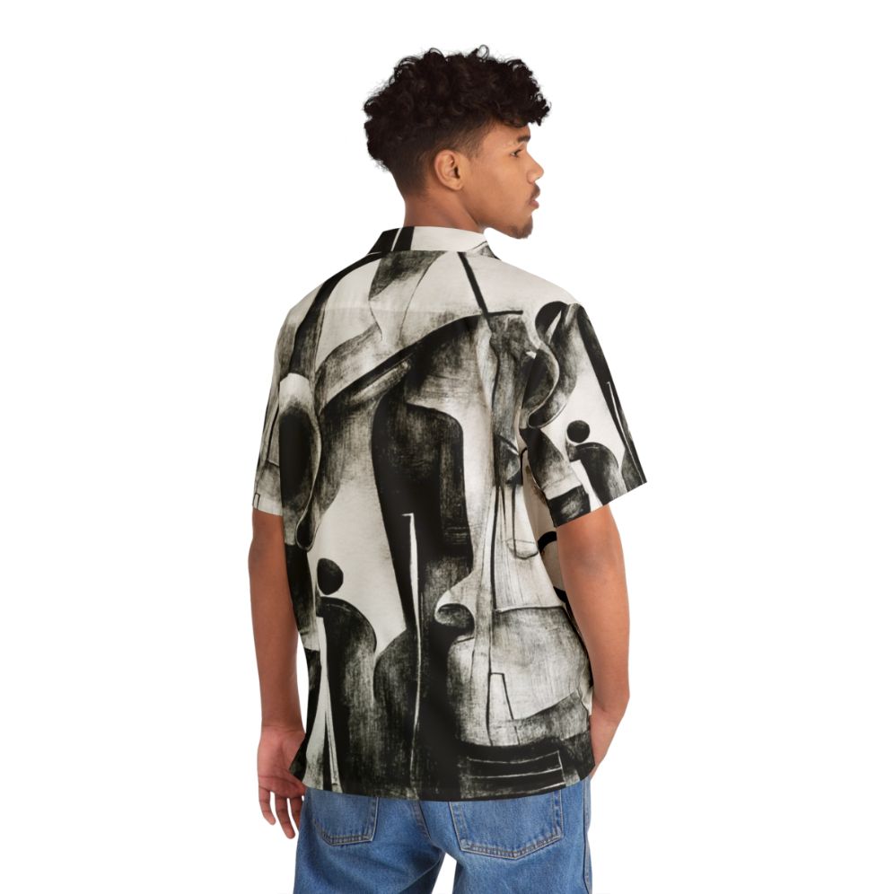 Charcoal abstract Hawaiian shirt with jazz quartet design - People Back