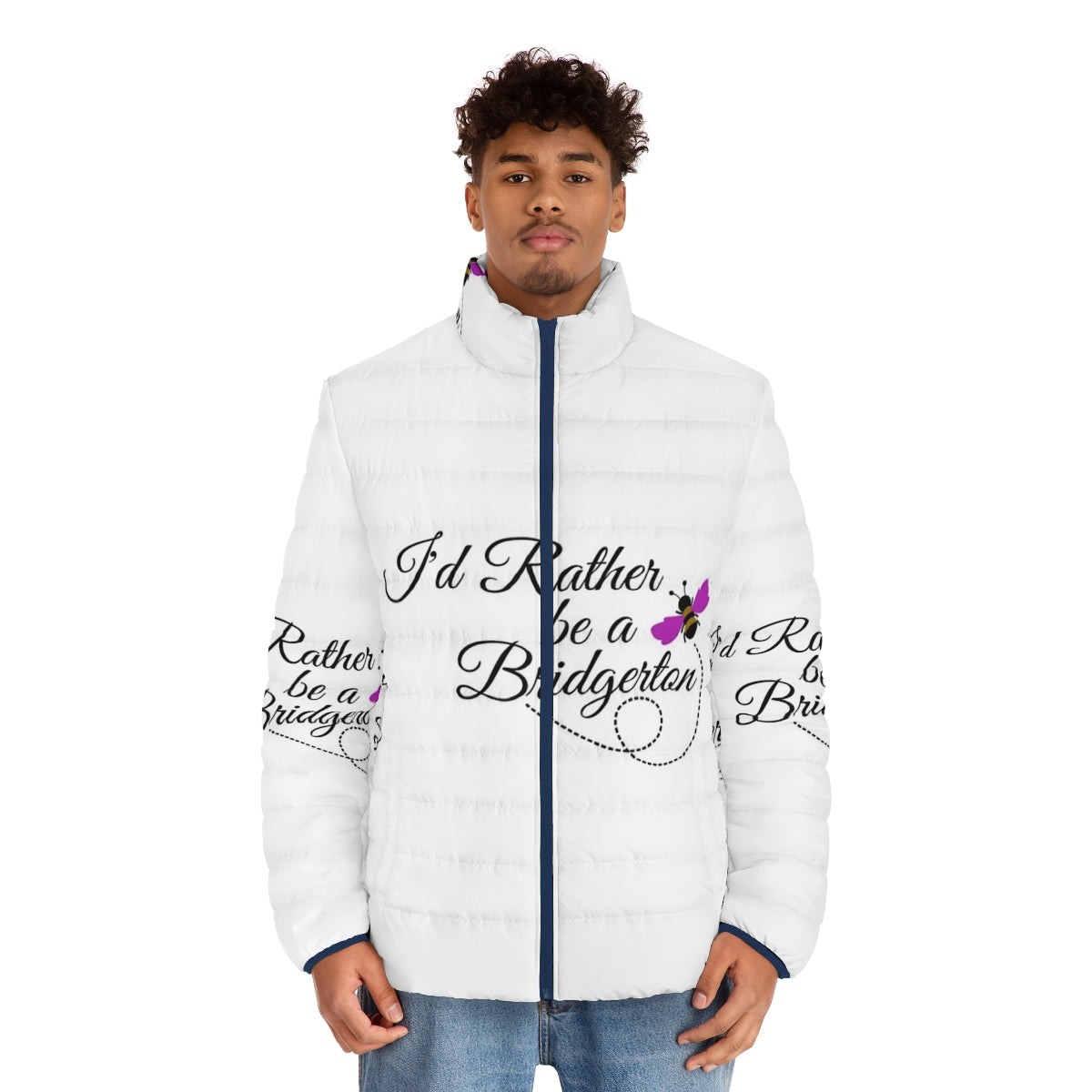 Bridgerton Puffer Jacket - Cozy Quilted Outerwear with "I'd Rather Be A Bridgerton" Quote - men front