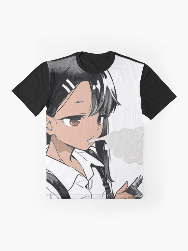 Nagatoro anime character vaping graphic t-shirt - Flat lay