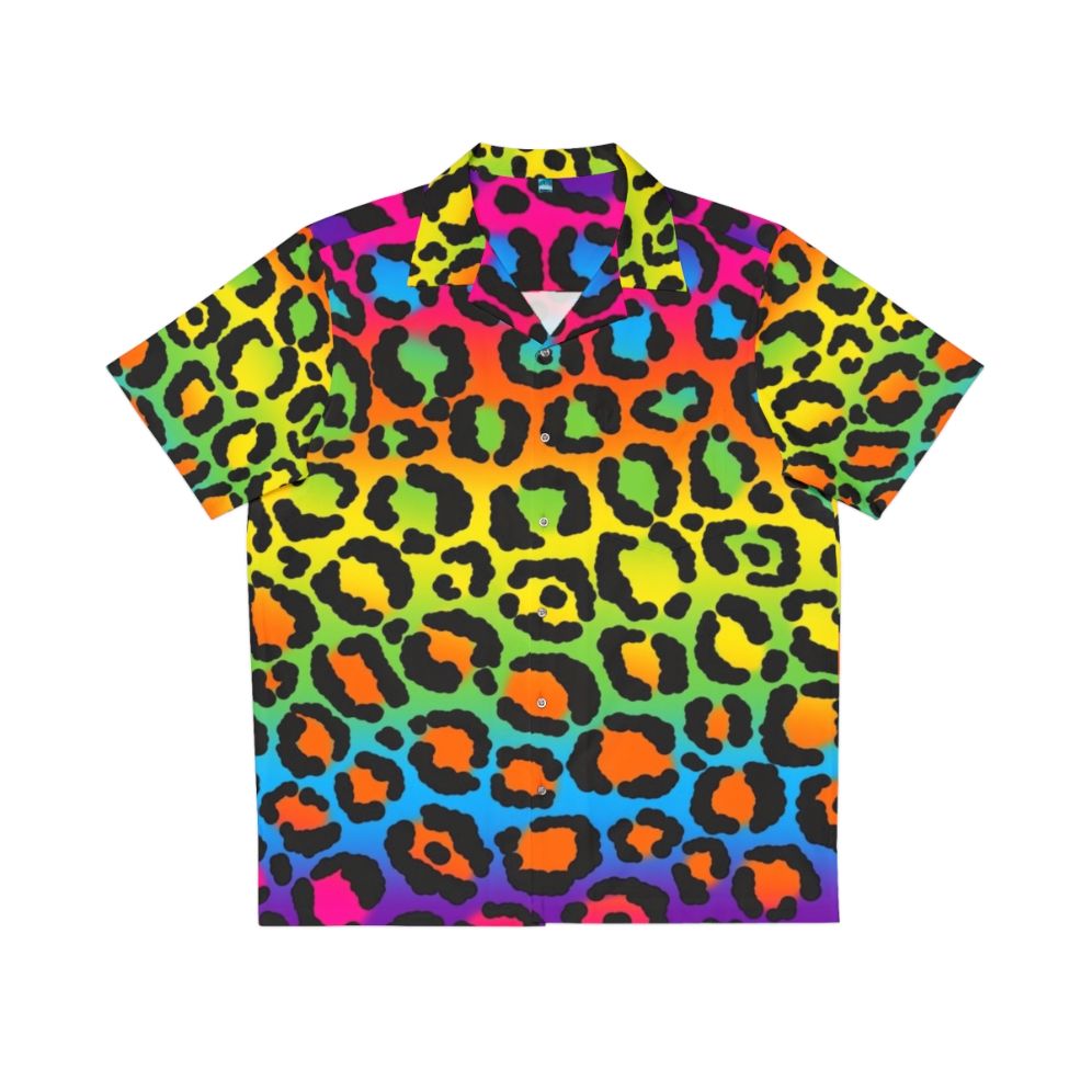 Neon Rainbow Leopard Print 1990s Hawaiian Shirt