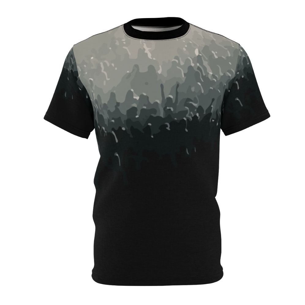 Crowd silhouette graphic design on a black and white t-shirt for concert and music fans