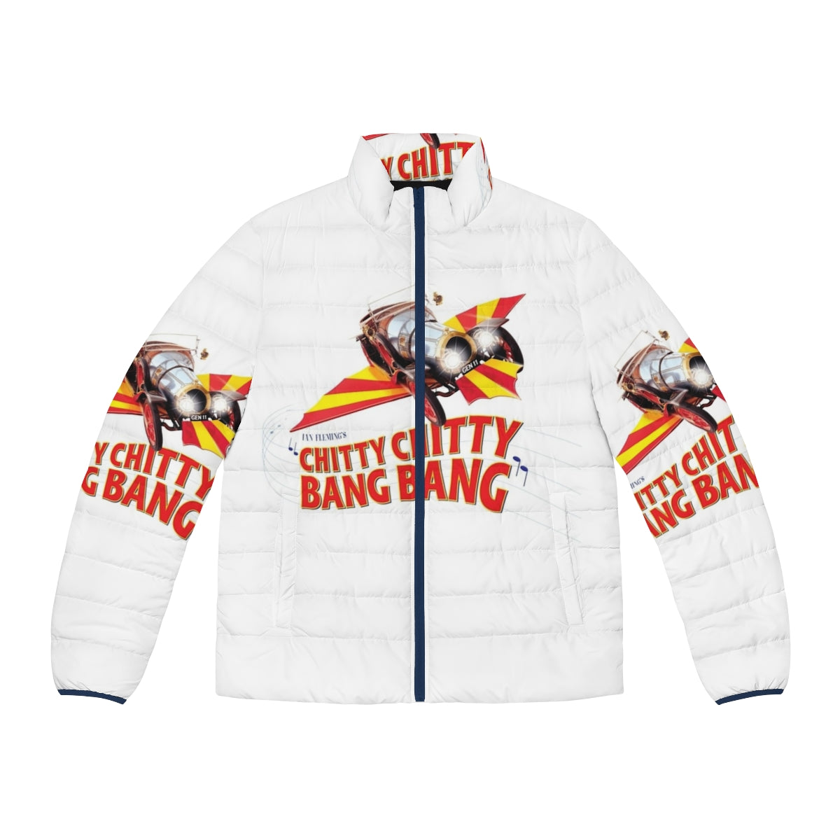 Chitty Chitty Bang Bang Puffer Jacket featuring the iconic car from the classic 60s/70s/80s musical film