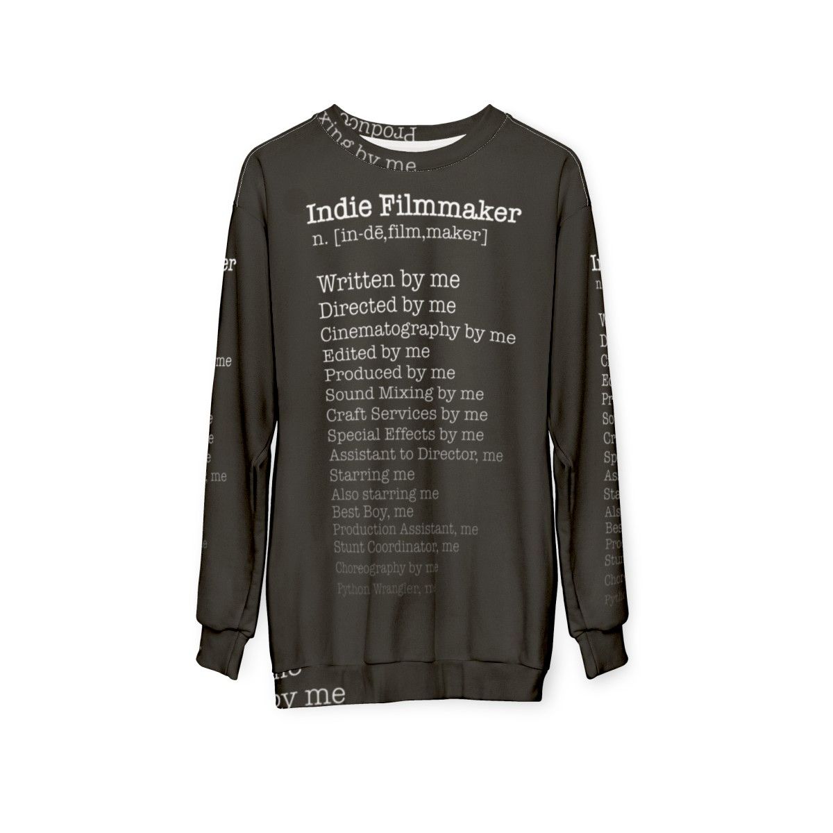 Indie filmmaker sweatshirt with filmmaking and movie-related design - hanging