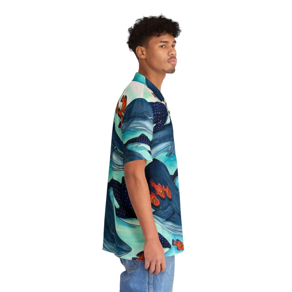 Colorful Hawaiian shirt with blue whales and other ocean life - People Pight