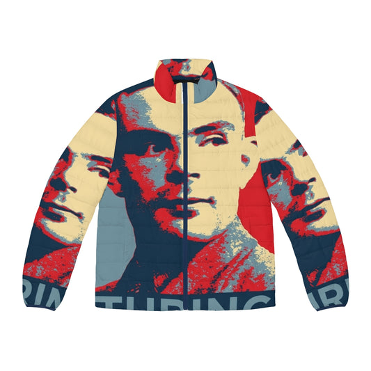 Turing Puffer Jacket featuring an image of Alan Turing, the renowned computer scientist