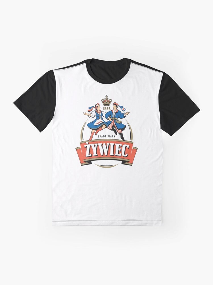 Zywiec Polska Beer Polish Graphic T-Shirt with Polish Eagle Coat of Arms - Flat lay