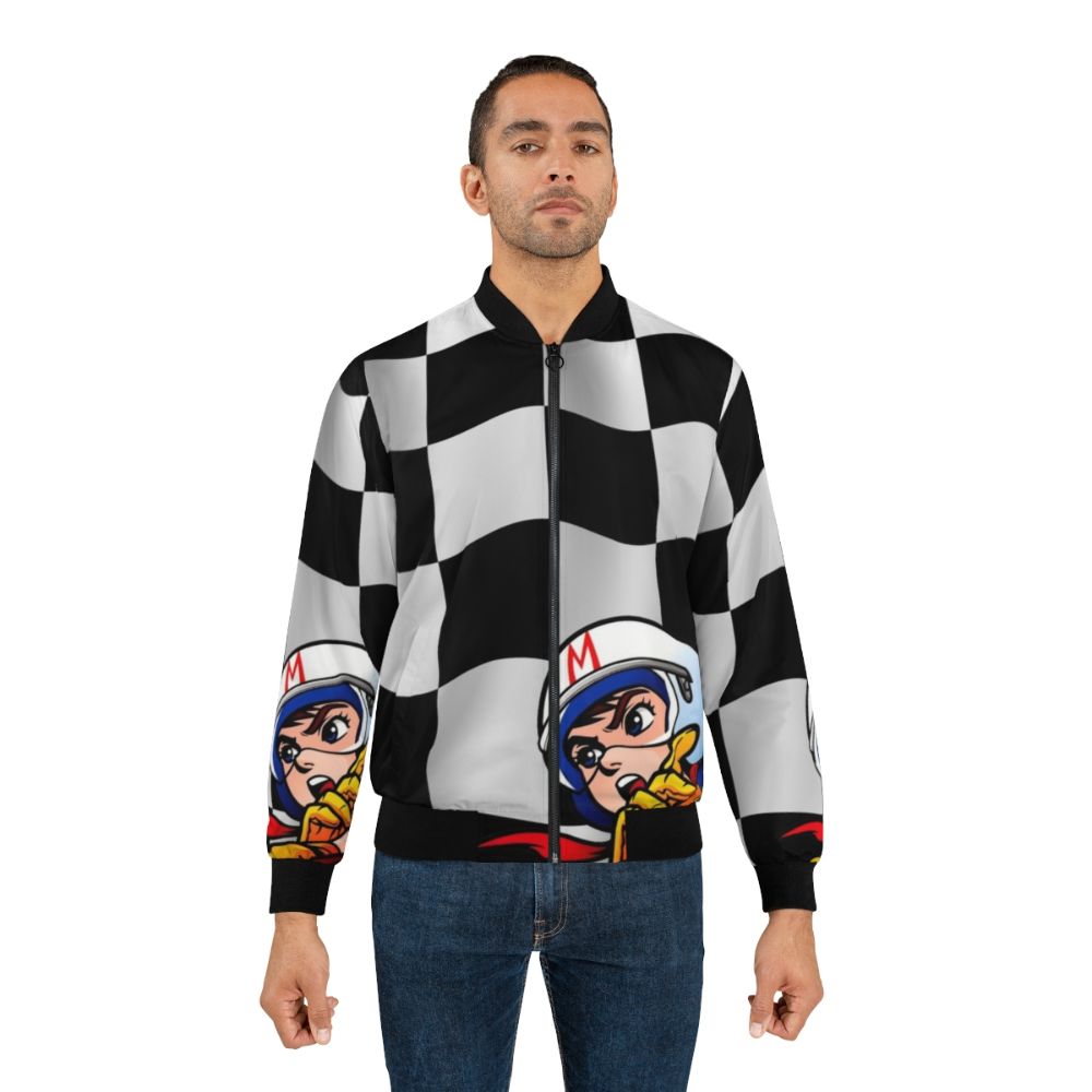 Speed Racer Checkered Flag Bomber Jacket - Vintage Motorsports Style - Lifestyle