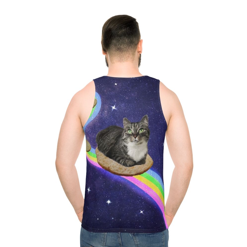 Unisex tank top with space-themed galaxy design and cosmic animals - men back