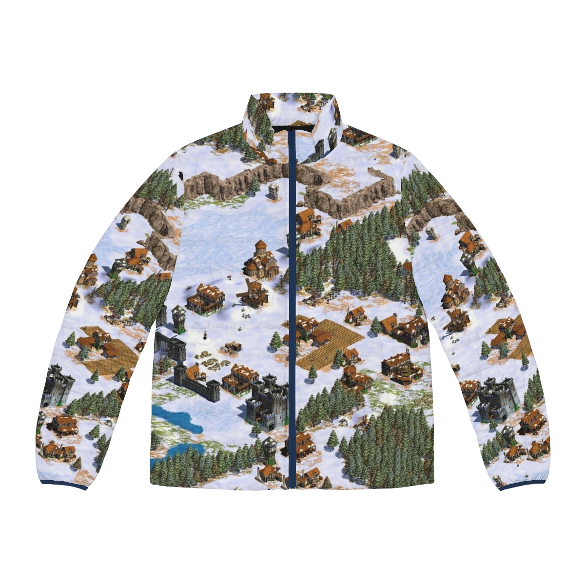 Age Of Empires Snowy Landscape Puffer Jacket featuring a vintage gaming design