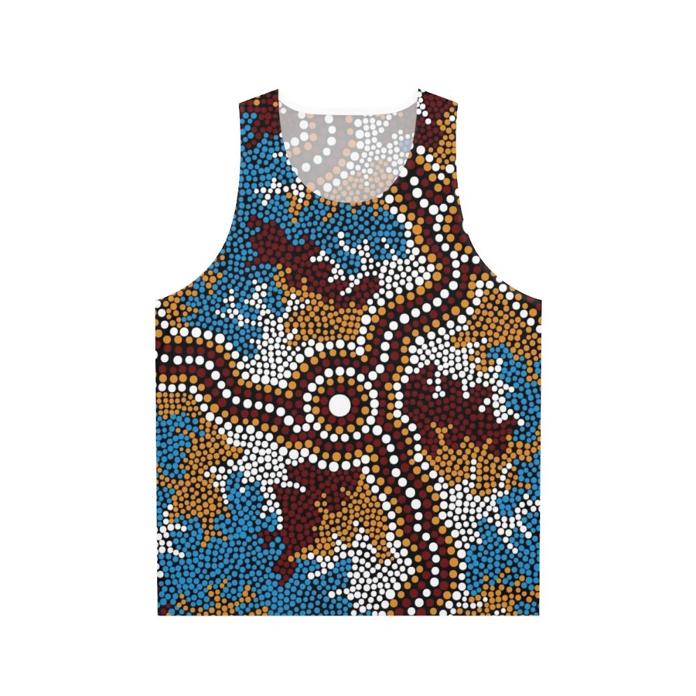 Unisex Tank Top with Aboriginal Art Depicting Wetland Dreaming