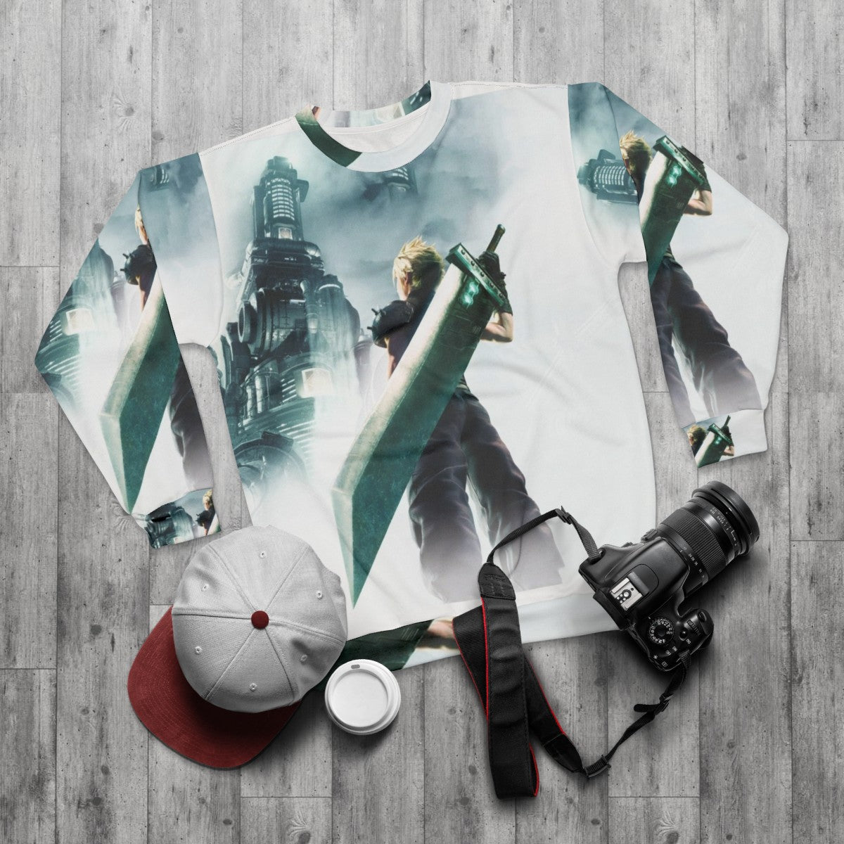 Final Fantasy 7 Remake Sweatshirt featuring Cloud, Sephiroth, and Midgar - flat lay