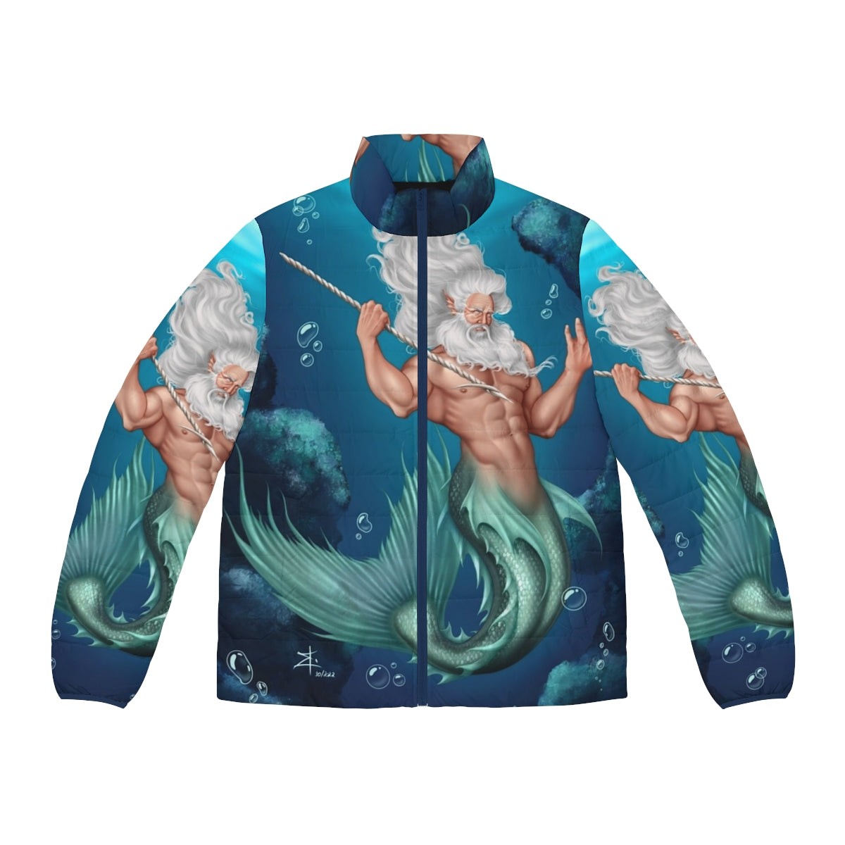 Glaukos Puffer Jacket - Merman inspired puffer jacket with oceanic and mythological design elements