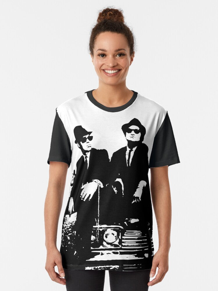 Blues Brothers Graphic T-Shirt featuring a vintage-inspired design with iconic characters from the classic movie - Women