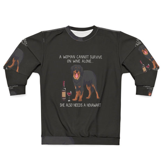 Hovawart dog wearing a funny sweatshirt with dog and wine design