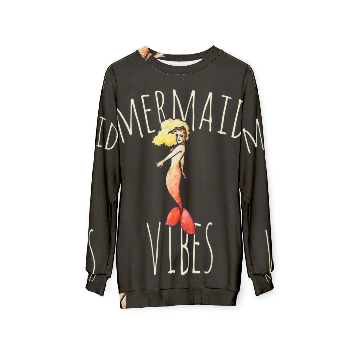 Mermaid-inspired sweatshirt with ocean-themed graphics - hanging