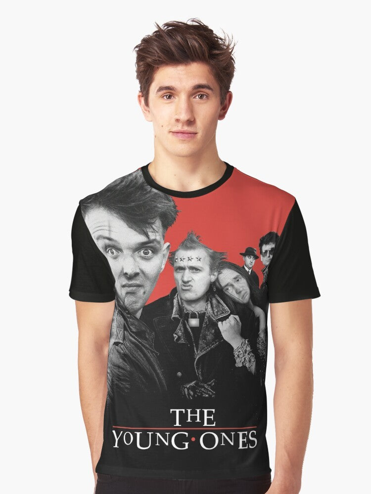 Retro The Young Ones graphic t-shirt featuring Rik Mayall and the cast of the 1980s comedy series - Men