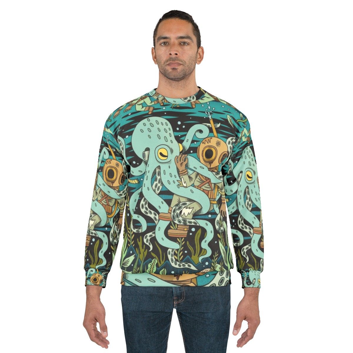 Retro diver sweatshirt with underwater ocean graphics - men