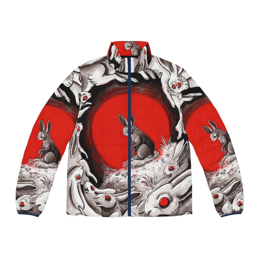 Watership Down inspired puffer jacket with literary design