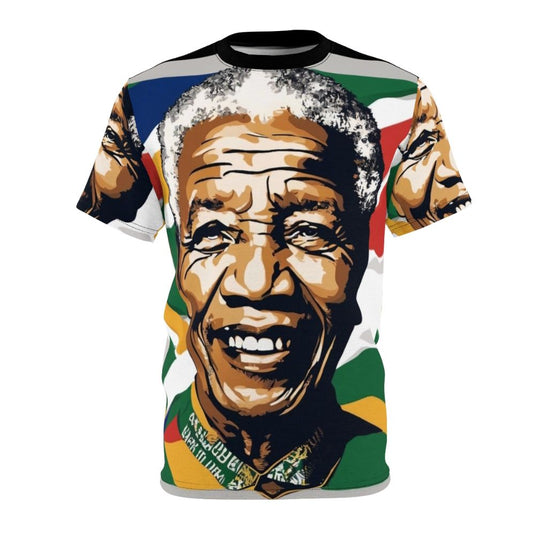 Reggae-style graphic t-shirt celebrating the legacy of Nelson Mandela, the iconic leader from South Africa.